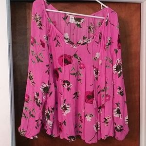 Hot pink bold flower loose flowy top